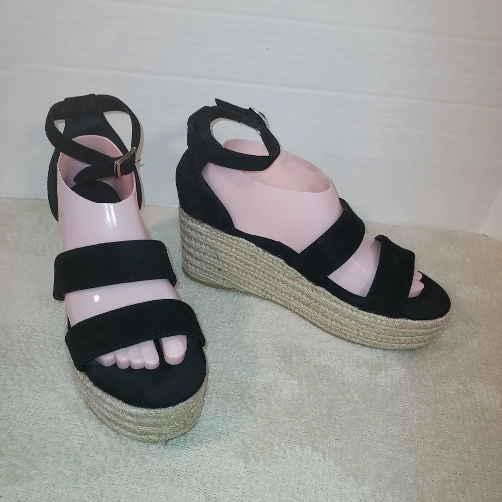 Nalho AMARA BLACK PLATFORM WEDGE SANDALS sz 10